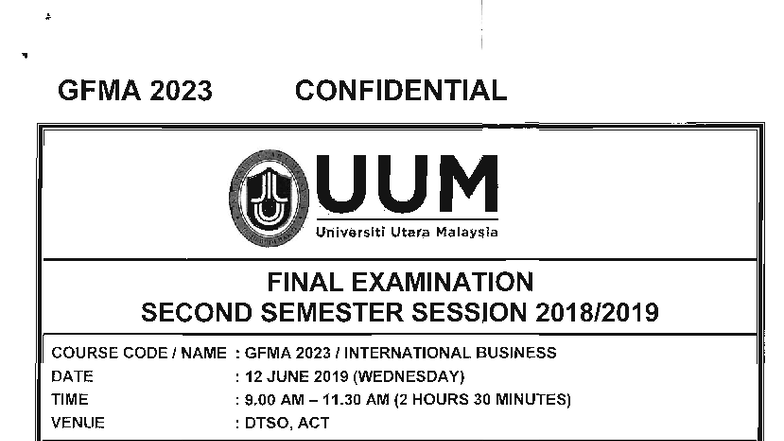 GFMA 2023 International Business Final Examination Paper - Studocu