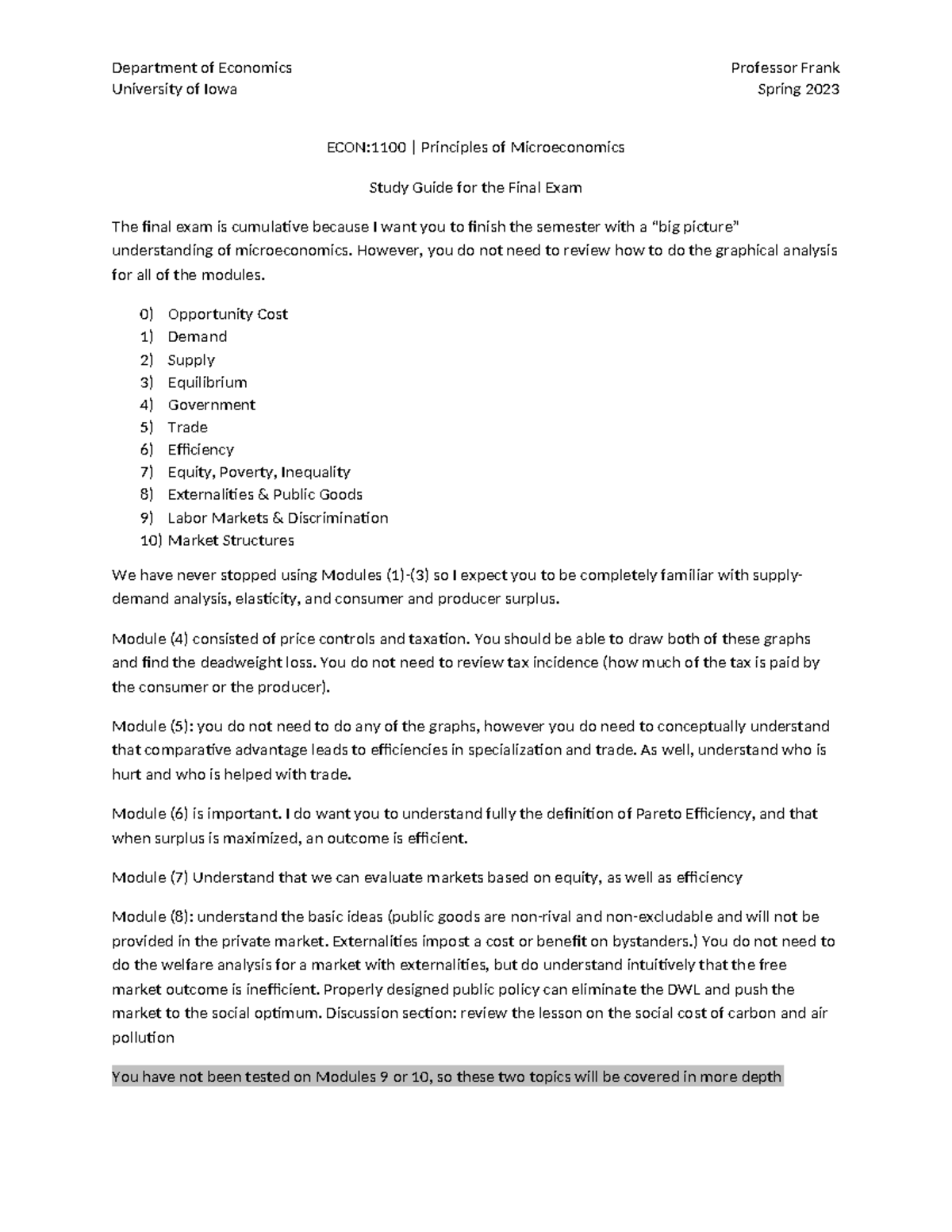 ECON:1100 Final Exam Study Guide for Microeconomics Concepts - Studocu