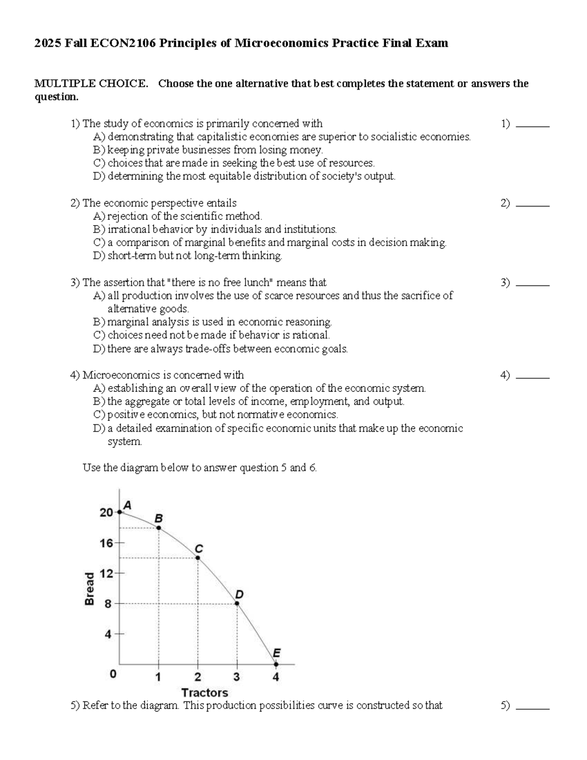 2025 Fall ECON2106 Principles of Microeconomics Practice Final Exam ...