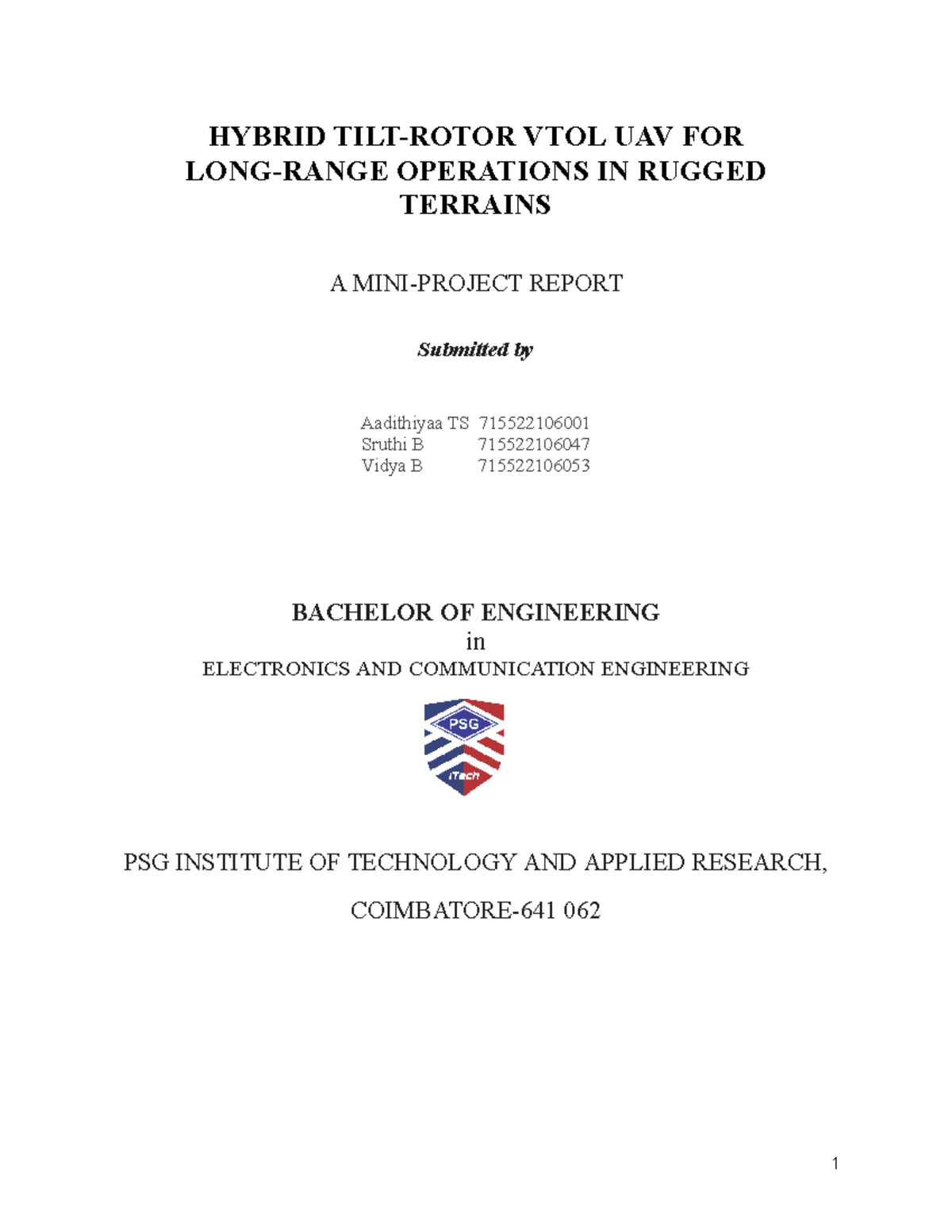 HYBRID VTOL UAV FOR RUGGED TERRAINS: ES&IOT Project Report - Studocu