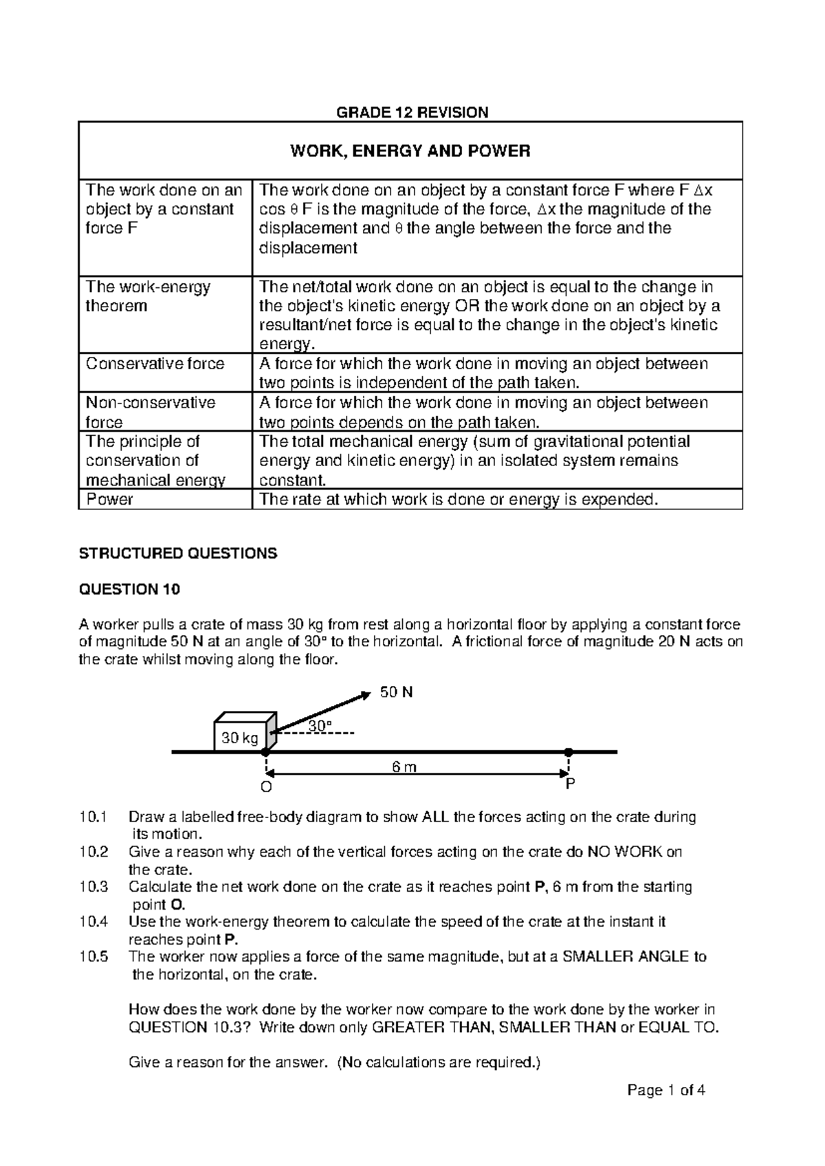 GRADE 12 FSDoE Revision: Work, Energy, and Power Notes - Studocu