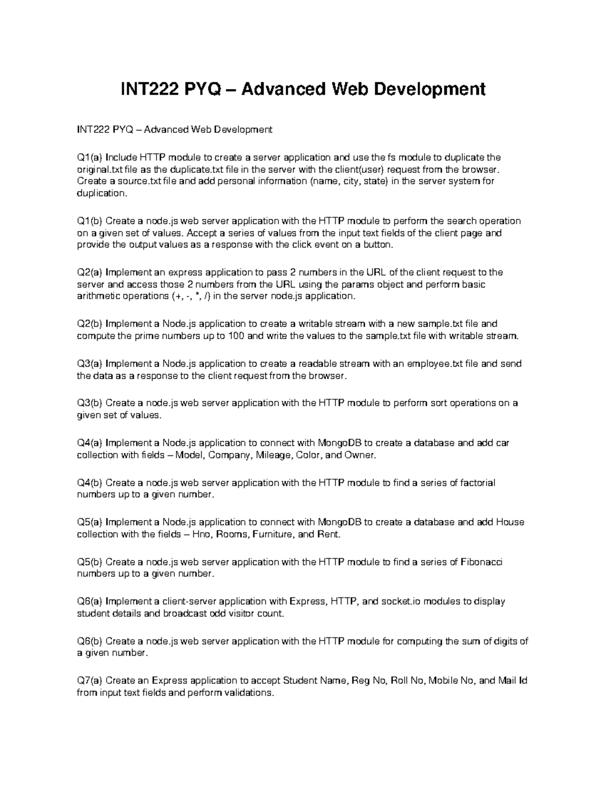 INT222 PYQ Advanced Web Development Questions and Solutions - Studocu