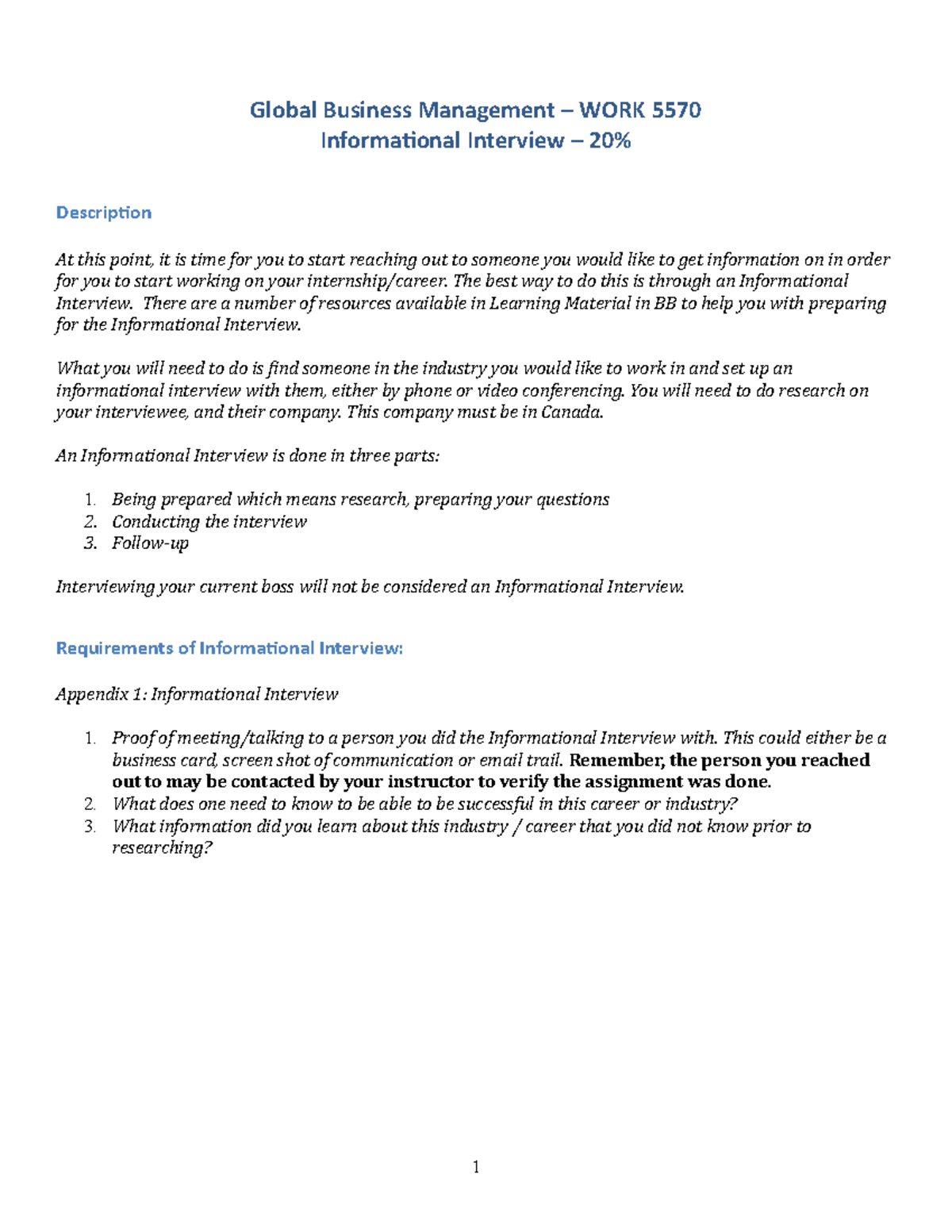 WORK 5570 Informational Interview Assignment - Winter 2023 Guide - Studocu