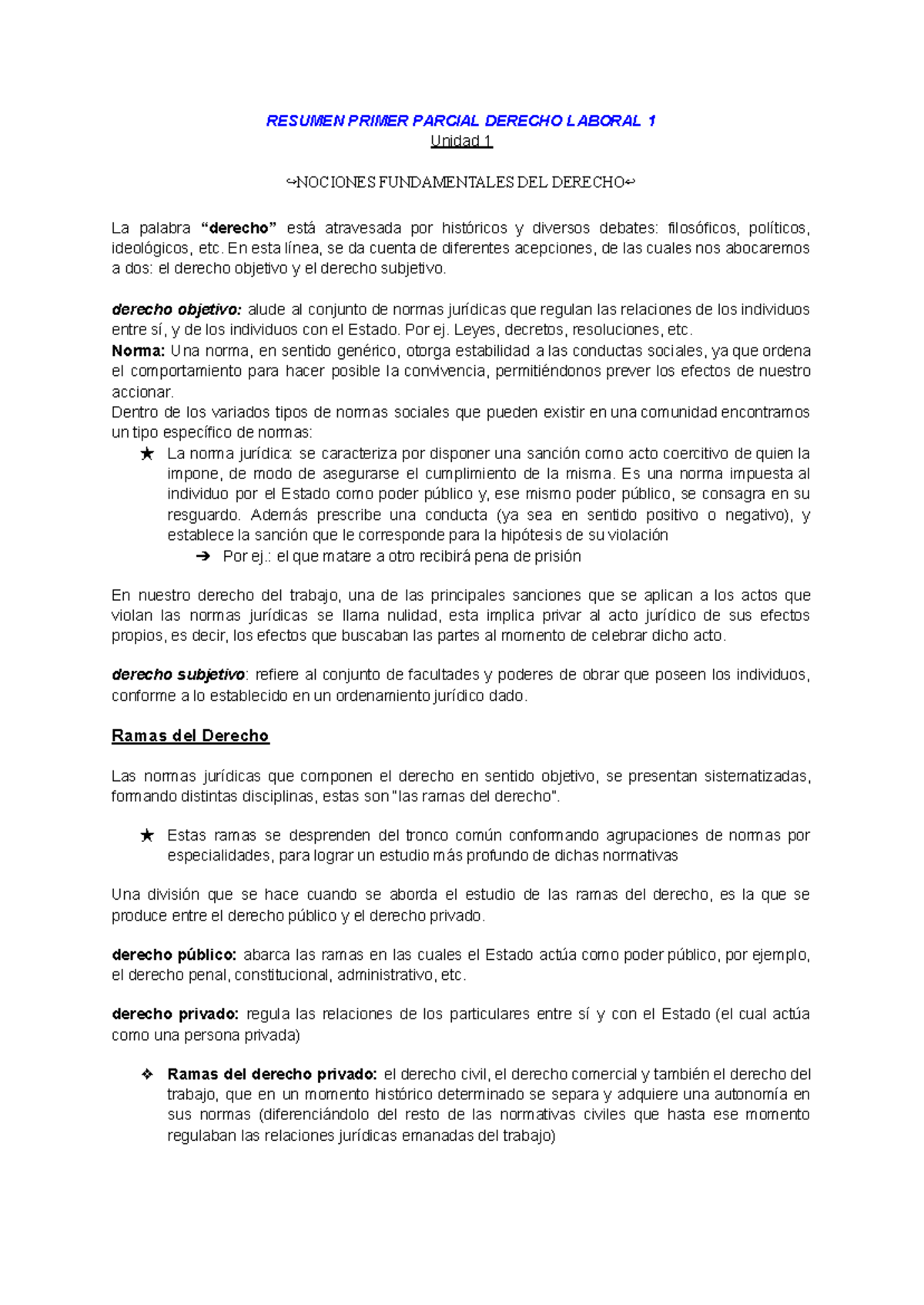Resumen Primer Parcial Derecho Laboral 1 - Unidad 1: Fundamentos - Studocu