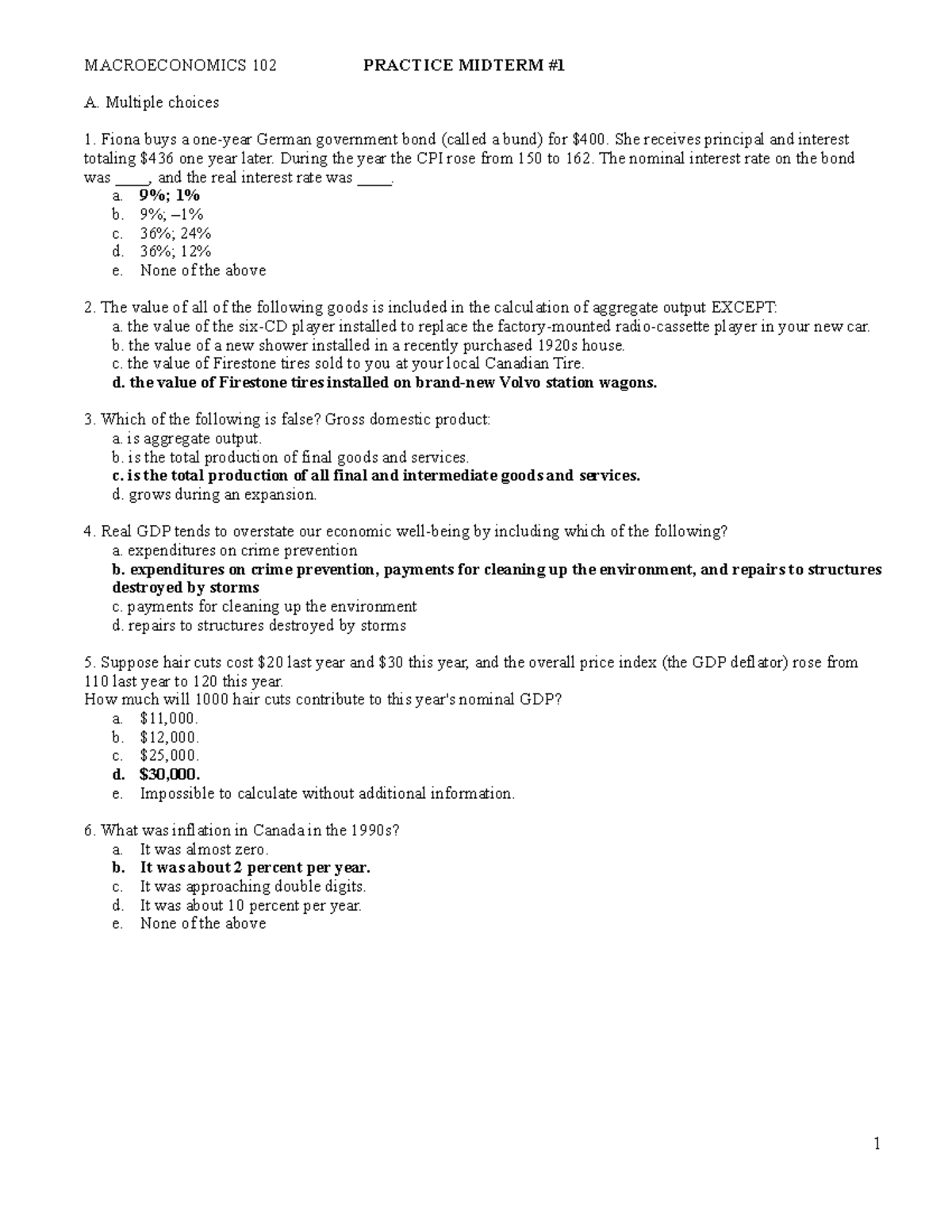Midterm 07 2019, questions and answers - MACROECONOMICS 102 PRACTICE ...