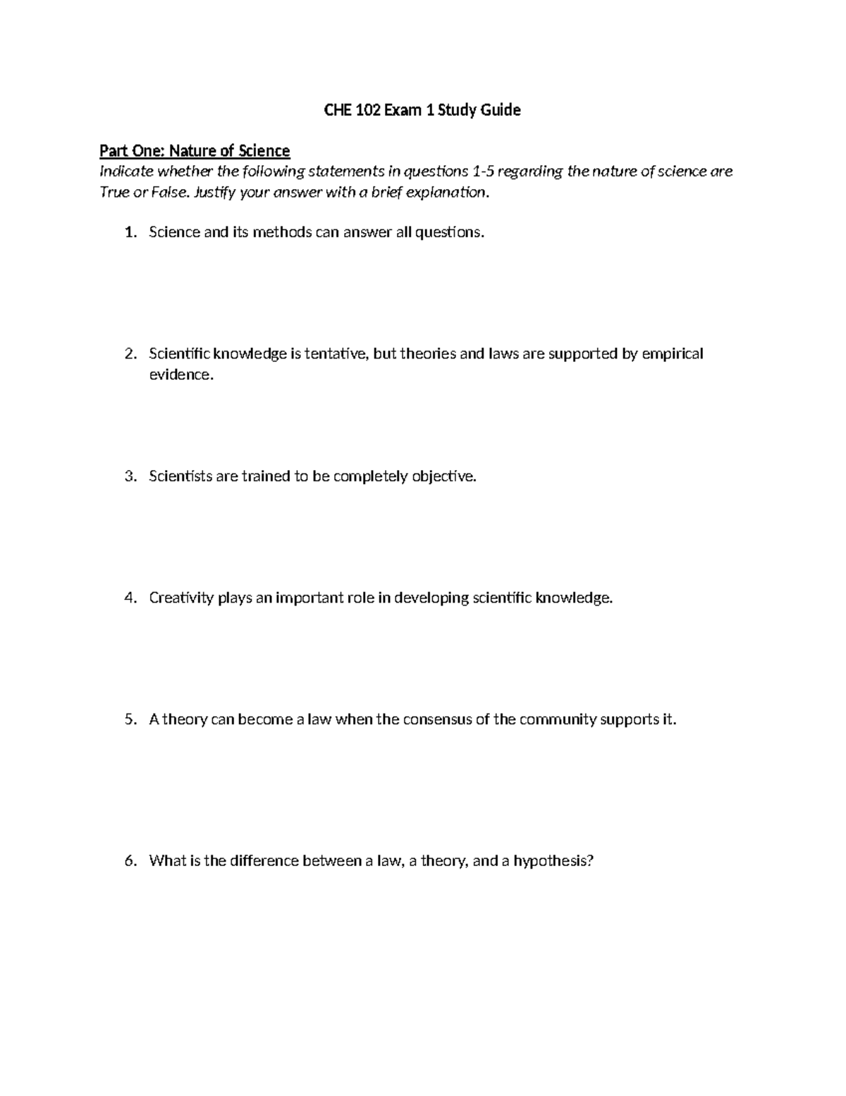 CHE 102 Exam 1 Comprehensive Study Guide: Atomic Theory & Chemistry ...