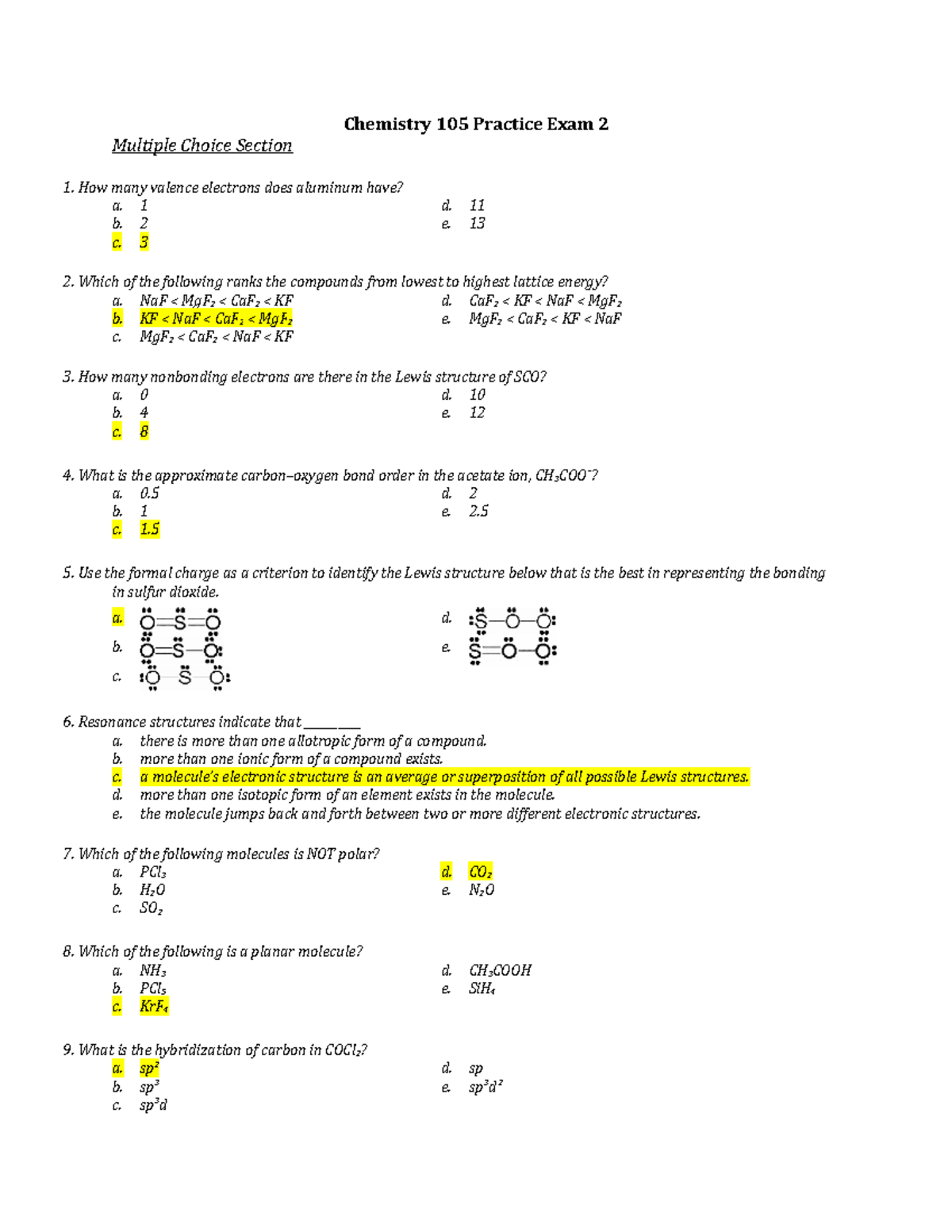 CHEM 105 Exam 2 Practice Questions and Answers - Studocu