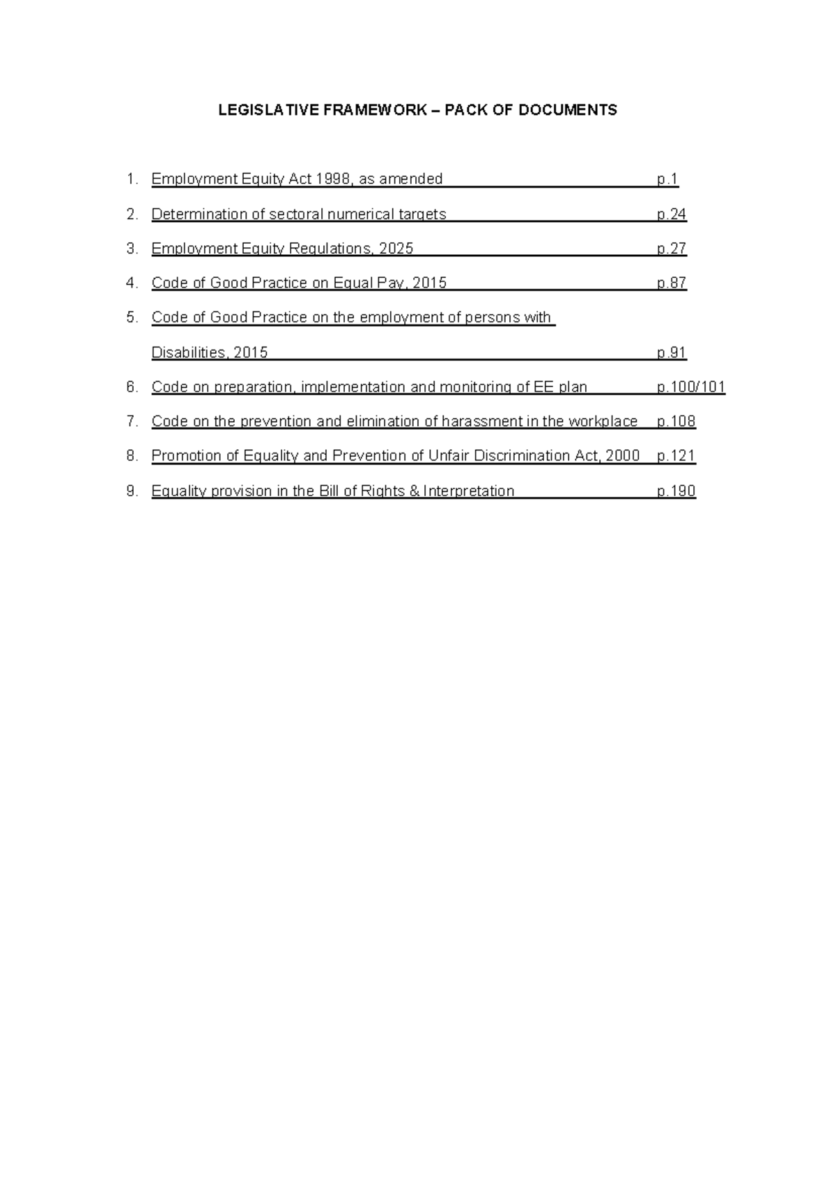 Legislation Pack 2025: Employment Equity Act & Related Codes - Studocu