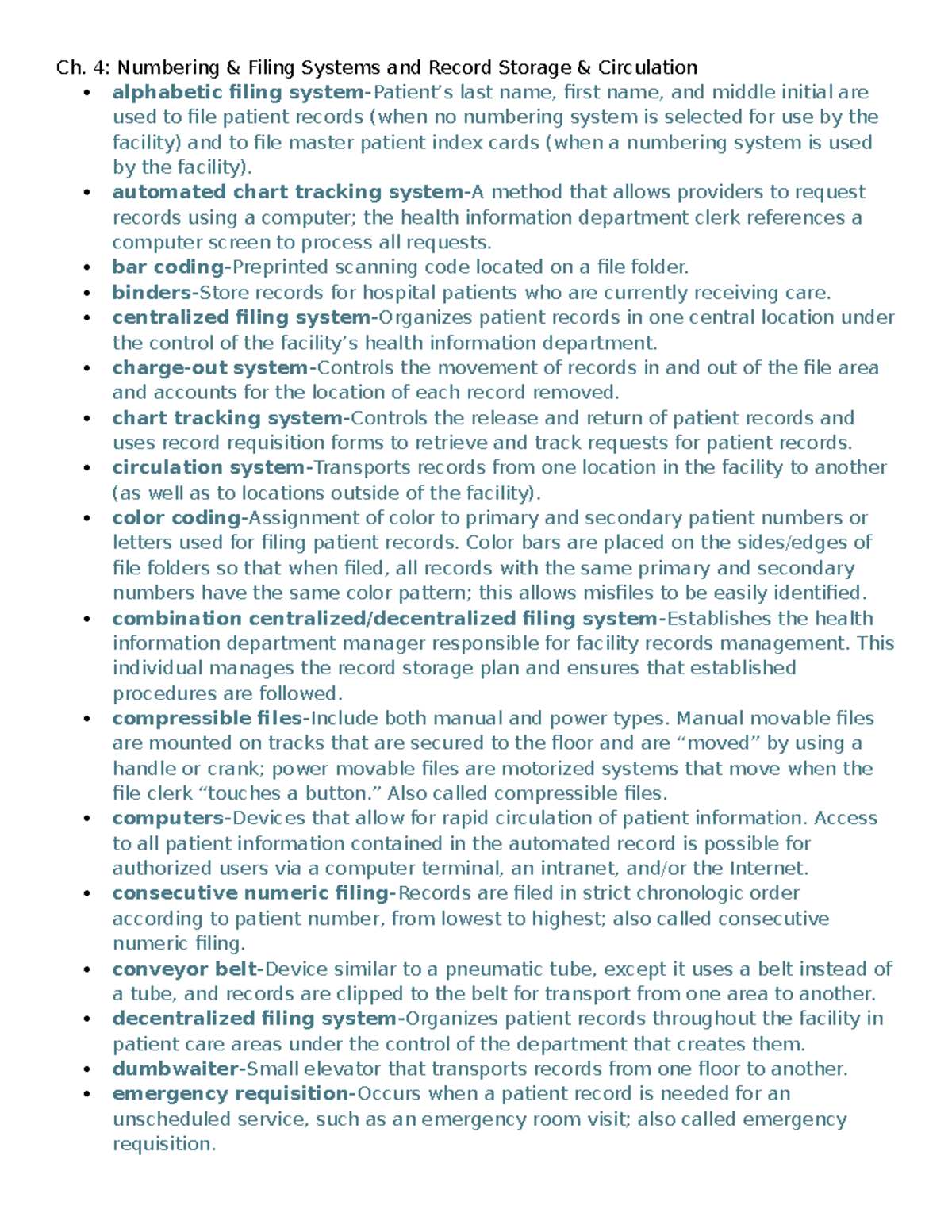 Ch. 4: Numbering and Filing Systems in Patient Record Management - Studocu