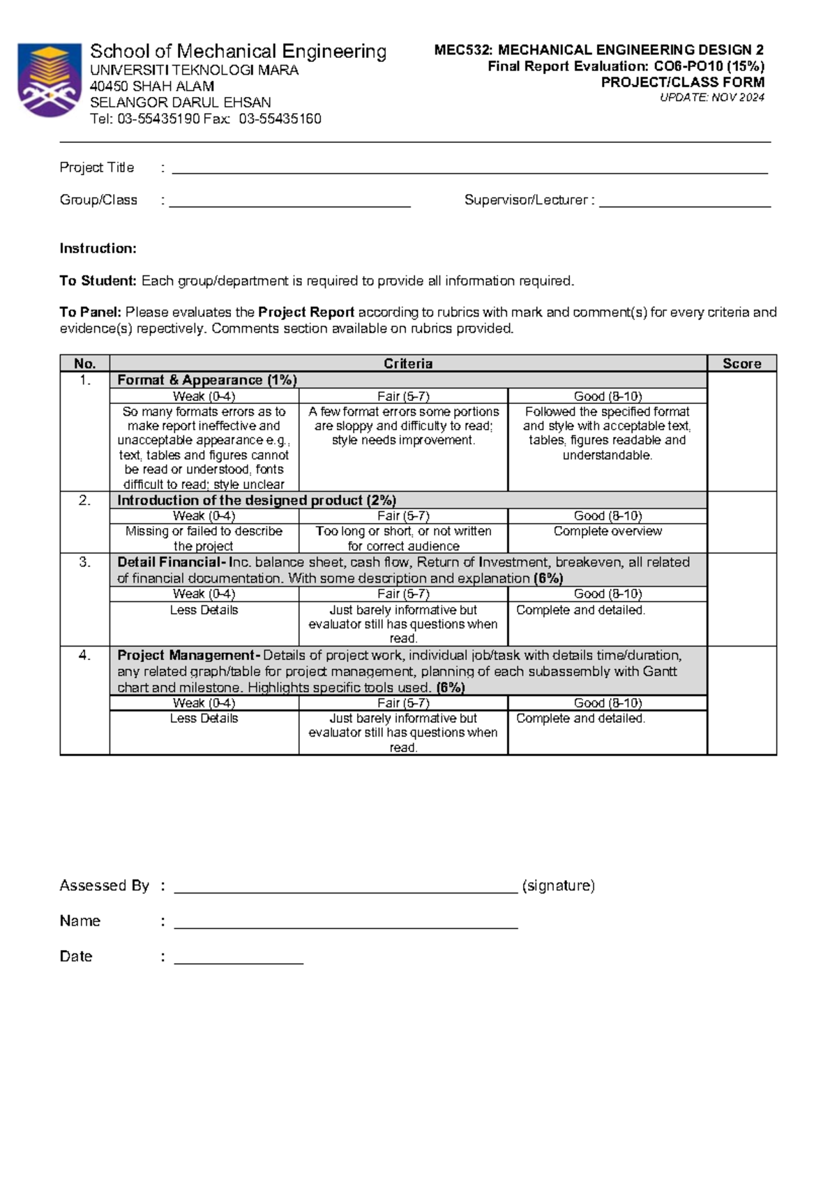CO6 PO10 Final Report Evaluation and Rubrics Ed Nov 2024 - School of ...