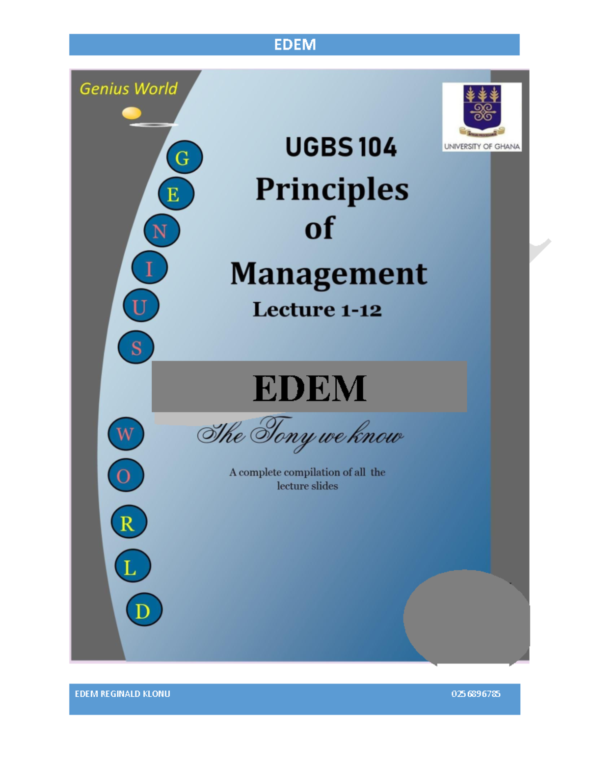 EDEM 0256896785 Principles of Management Lecture Notes and Schedule ...