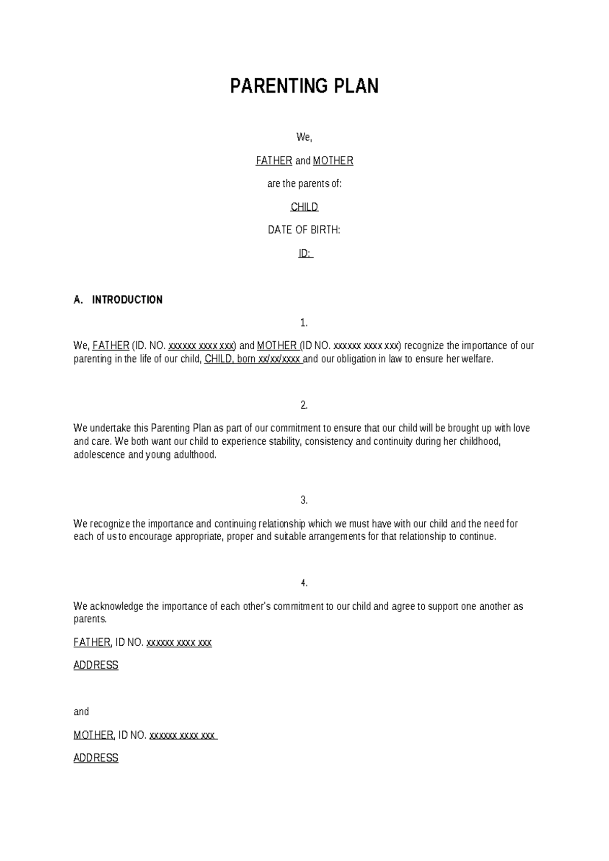 Parenting Plan Agreement: Rights & Responsibilities of Parents - Studocu