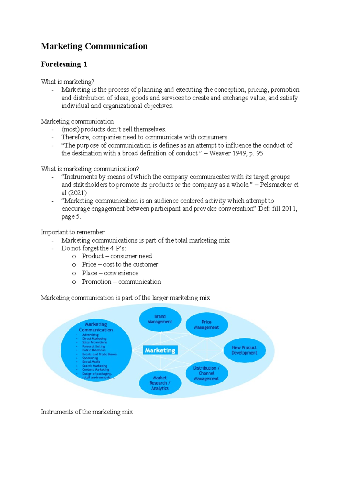 Marketing Communication Overview: Key Concepts and Strategies - Studocu