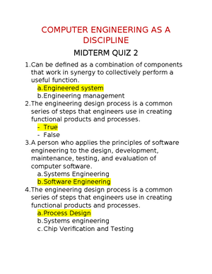 Computer Engineering AS A Discipline - Final Quiz 1 - COMPUTER ...