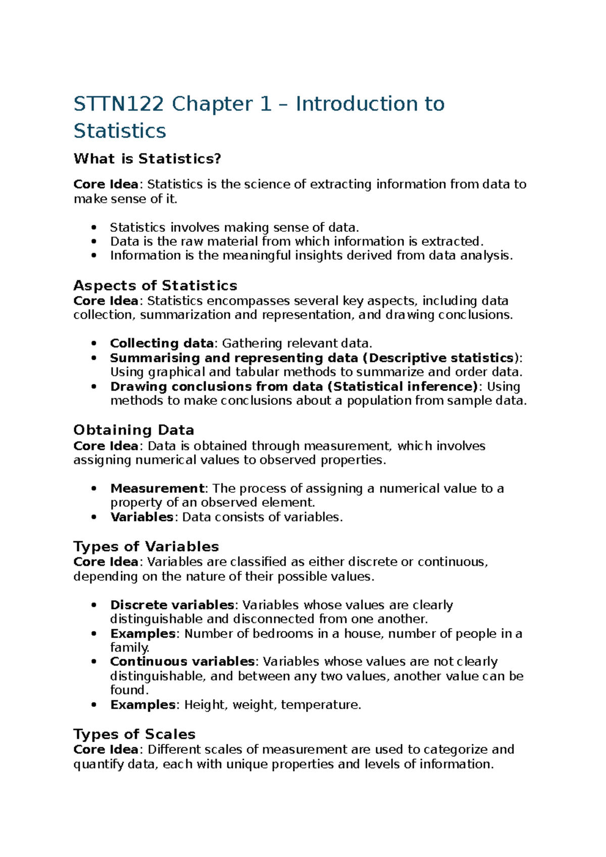 STTN122 Chapter 1: Introduction to Statistics and Data Analysis - Studocu