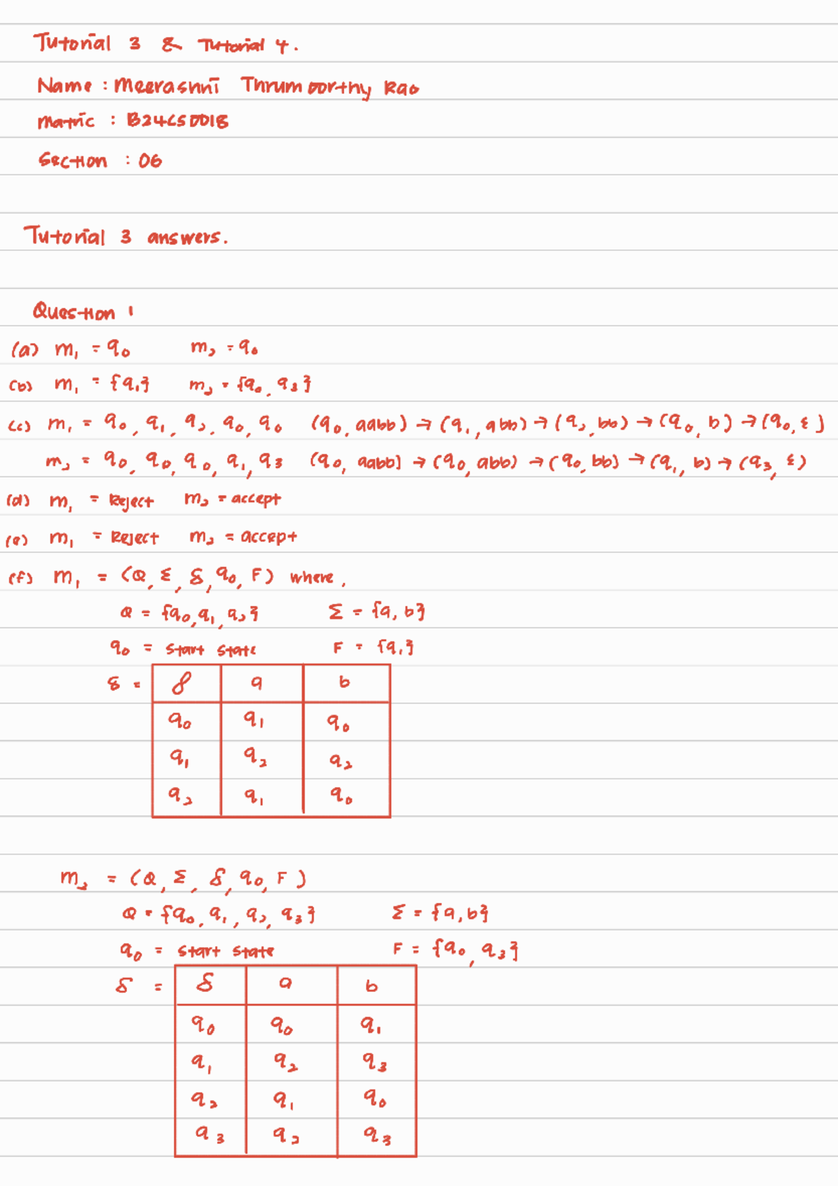 TCS Tutorial 3 & 4 Answers by Meerashni Thrum Corthy - Studocu