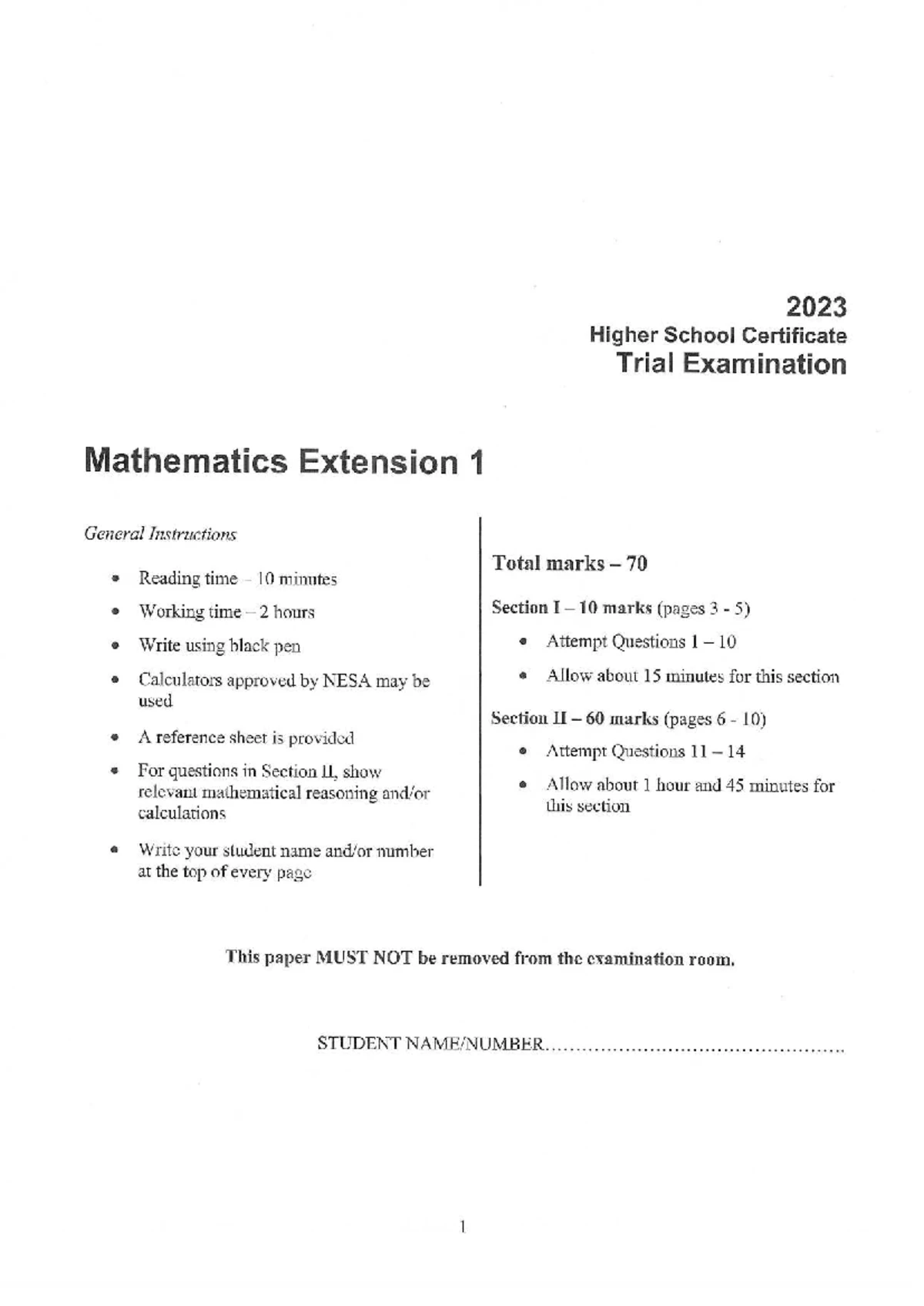 2022 HSC Mathematics Extension I Trial Exam & Solutions - Studocu