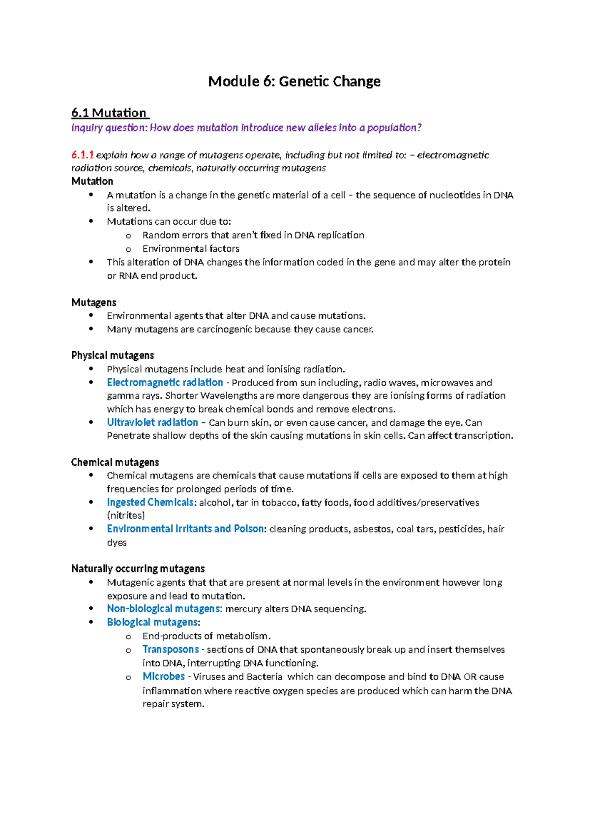 Module 6: Genetic Change & Mutation - Inquiry on Alleles in Populations ...