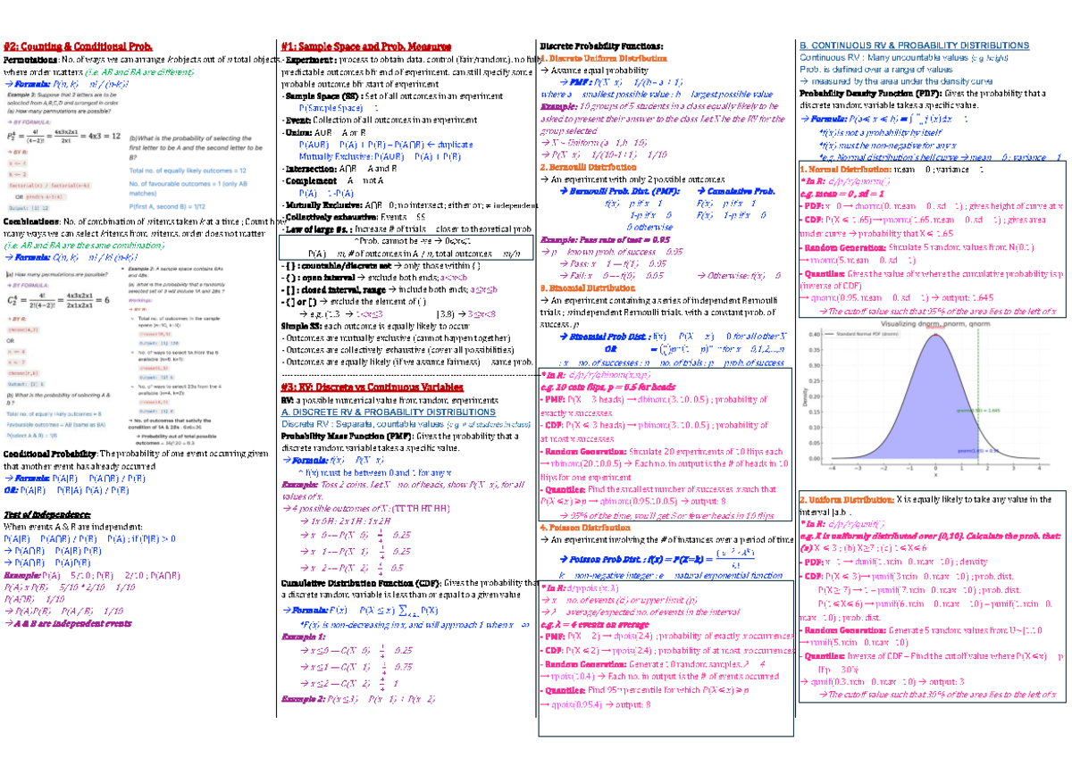 Stats Quiz 1 Cheatsheet: Discrete & Continuous Probability ...