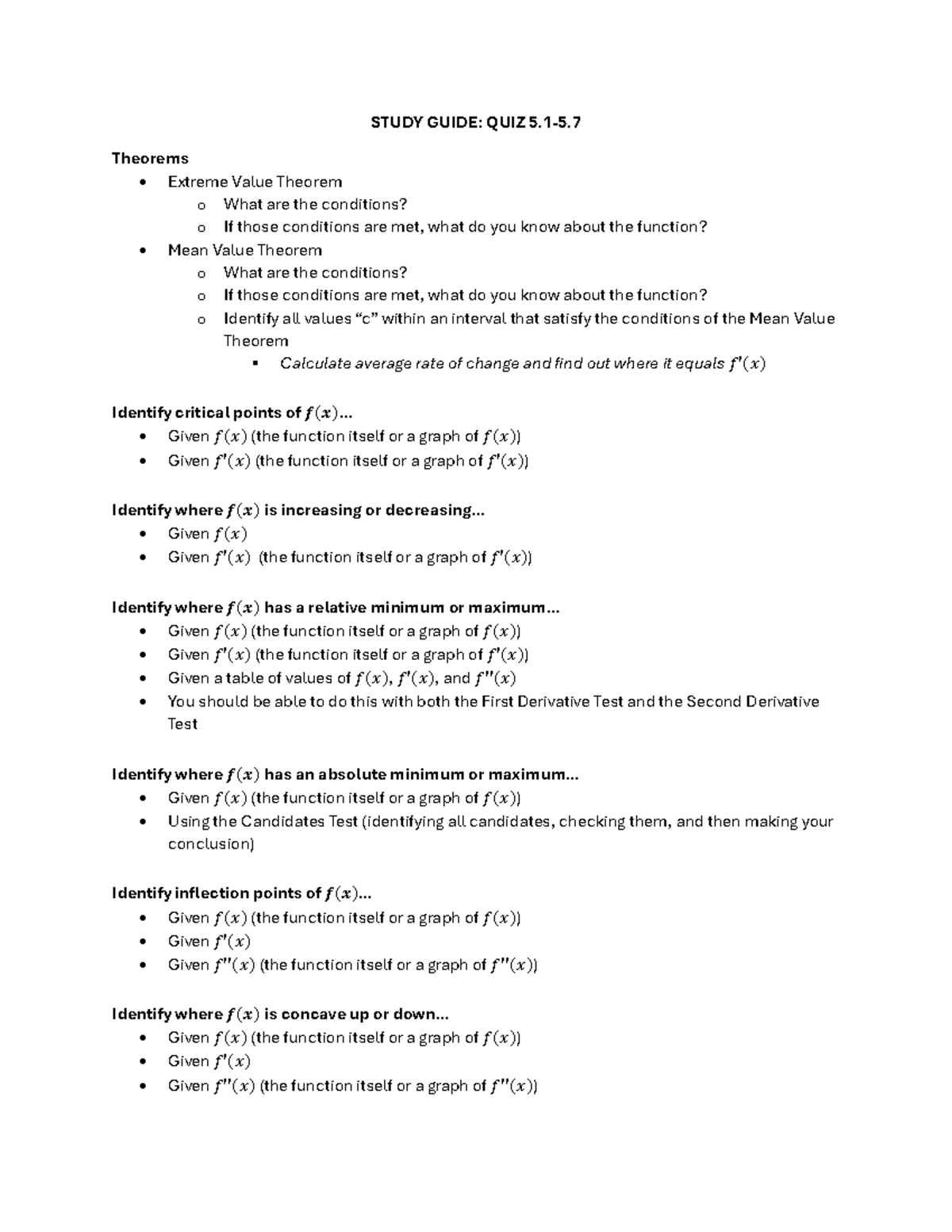 Calculus Study Guide: Quiz 5.1-5.7 Theorems & Applications - Studocu