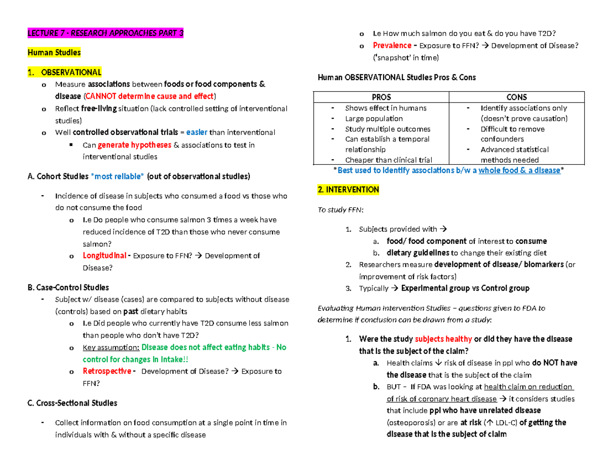 LECTURE 7 & 8: RESEARCH APPROACHES & HUMAN STUDIES - EXAM 2 NOTES - Studocu