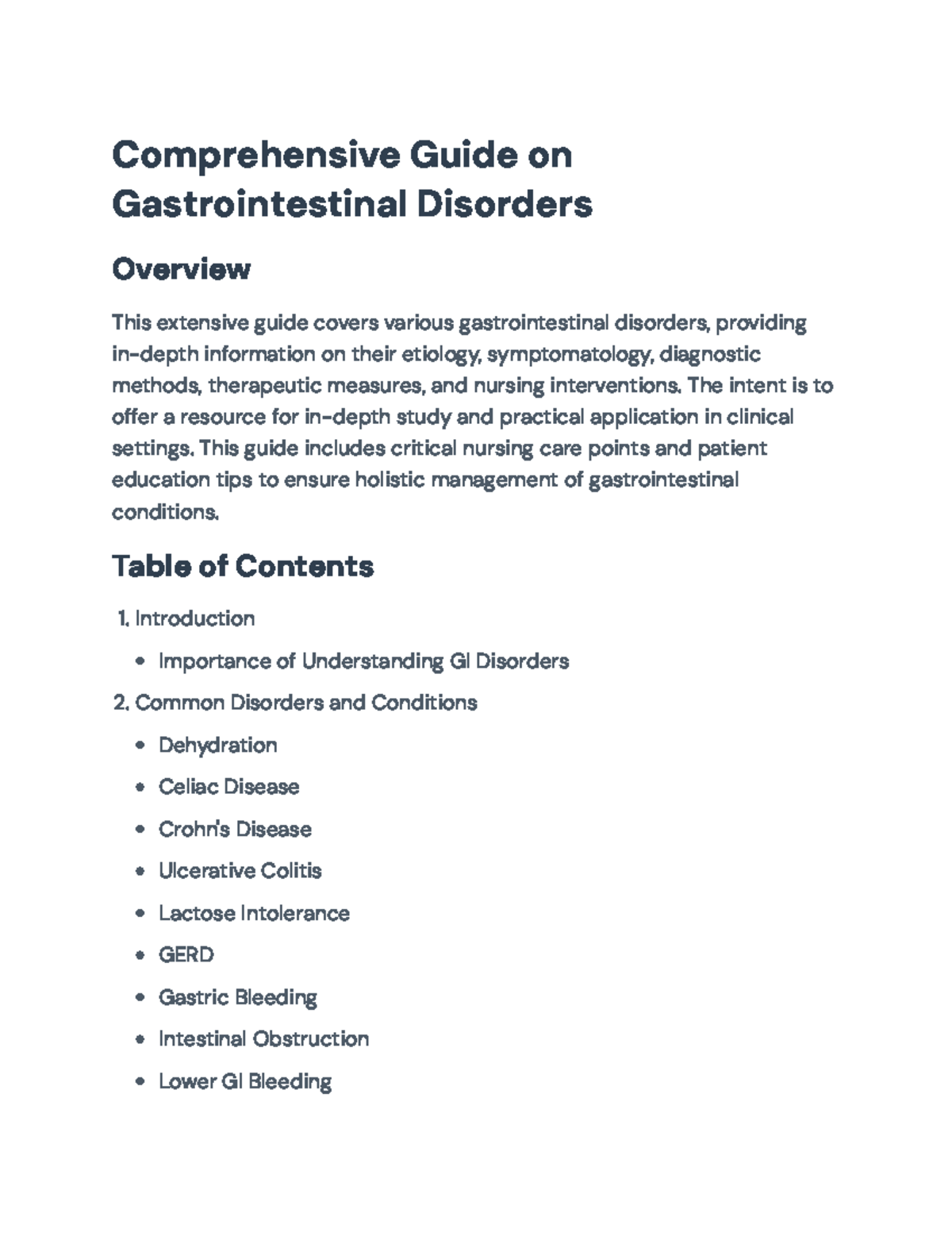Comprehensive Guide to Gastrointestinal Disorders in Nursing Care ...