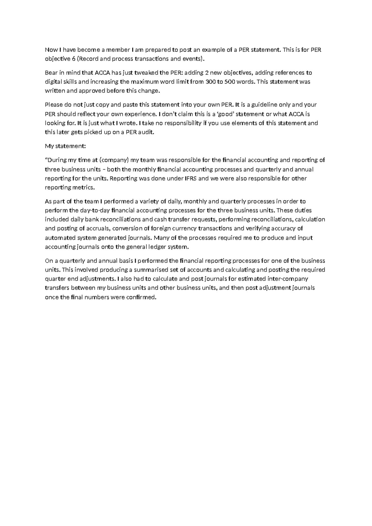 ACCA PER Objective 6: Recording & Processing Transactions Overview ...