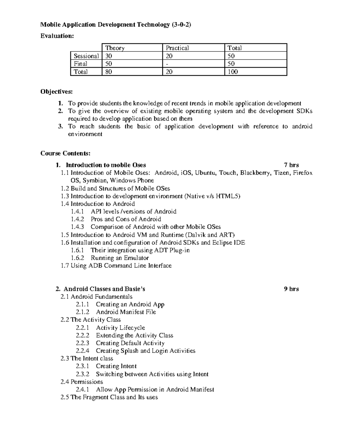 Elective II MADT Syllabus - Mobile Application Development Technology ...