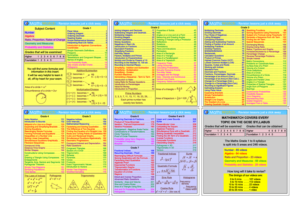 Maths GCSE Mathswatch Video Revision Guide: Grades 1-9 - Studocu
