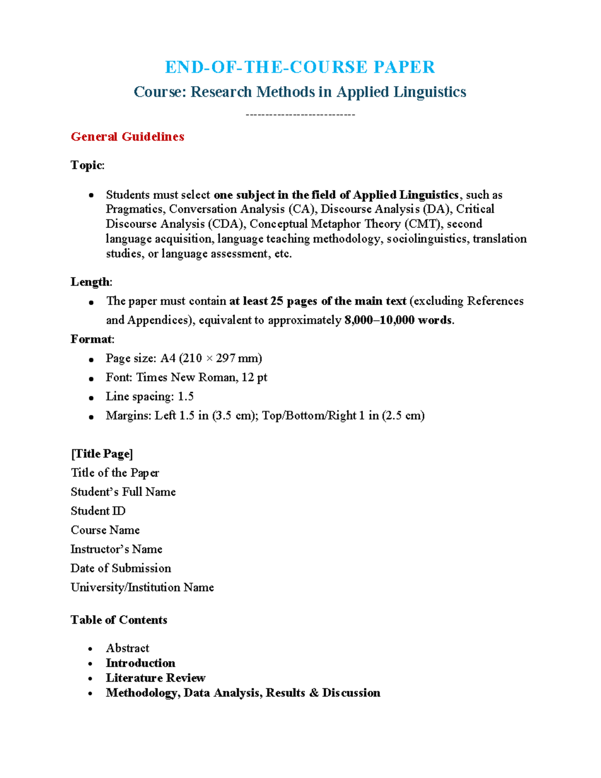 Research Methods in Applied Linguistics: Paper Guidelines - Studocu