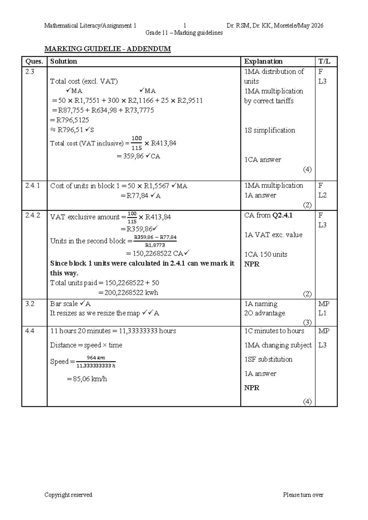 2026 Grade 11 Math 1 Term 2 Assignment Marking Guidelines Addendum ...