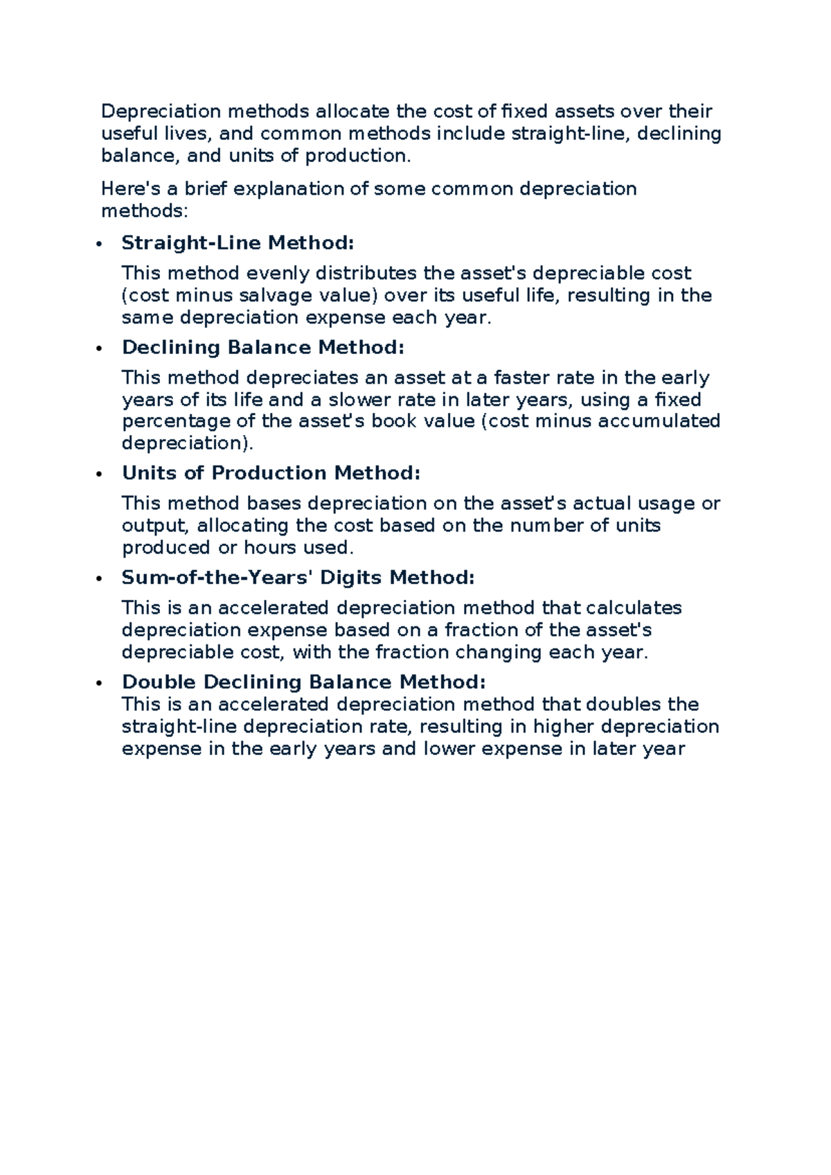 Depreciation Methods Overview - ACC 101 Submission Notes - Studocu
