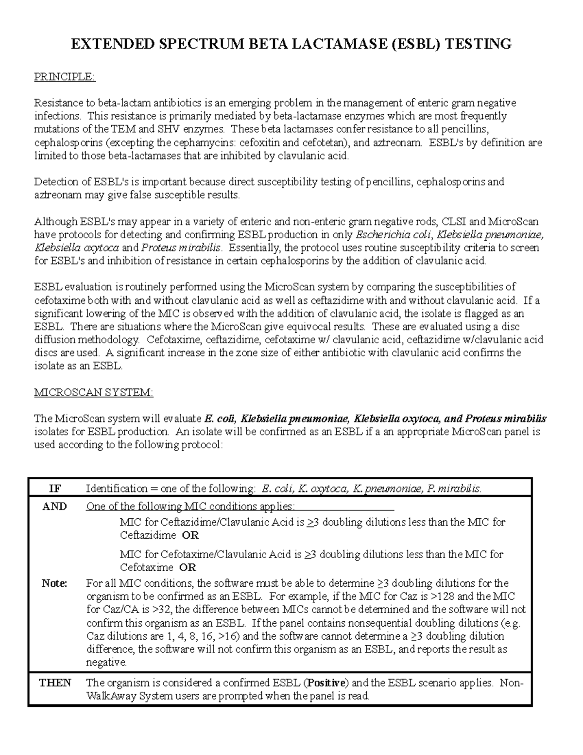ESBL Testing Protocols: Testing MicroScan Procedures & Confirmation ...