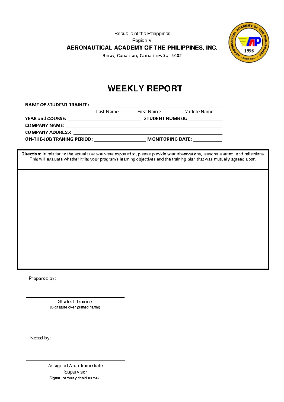 AAP-LTP OJT Weekly Report Batch 1 - Republic of the Philippines Region ...