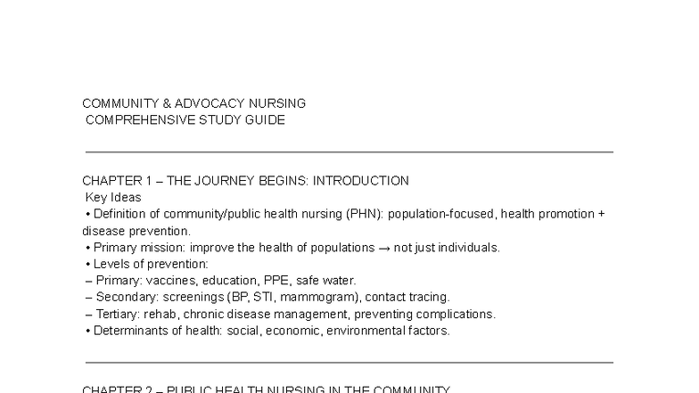 Final Study Guide for Community & Advocacy Nursing (NURS 101) - Studocu