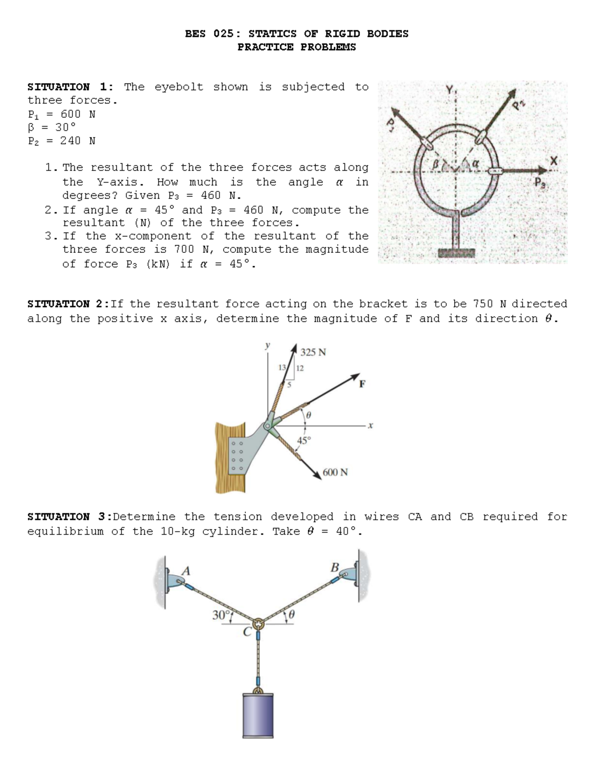 Practice- Problems - BES 025: STATICS OF RIGID BODIES PRACTICE PROBLEMS ...