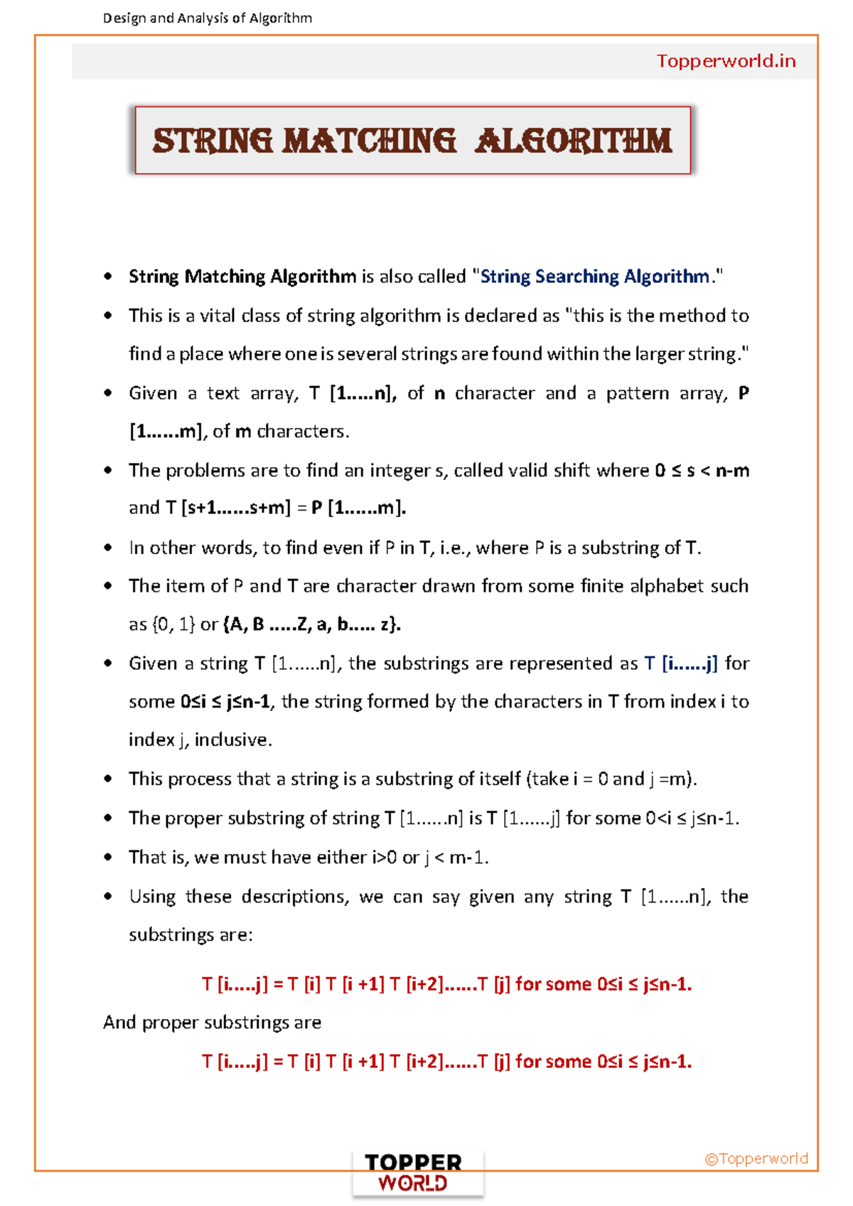 String-Matching-Introduction - Topperworld • String Matching Algorithm ...