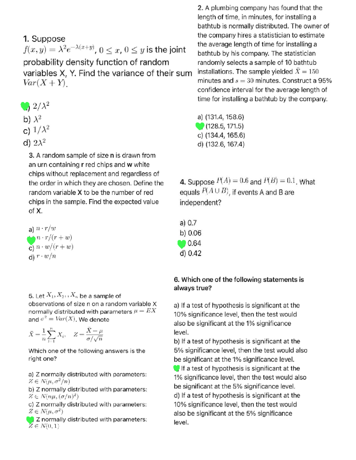 Test for Statistics: Confidence Intervals and Hypothesis Testing - Studocu