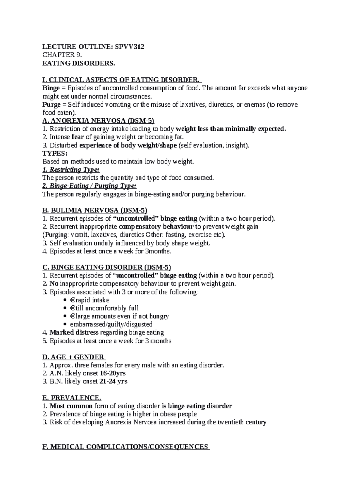LECTURE NOTES: SPVV312 CHAPTER 9 - EATING DISORDERS OVERVIEW - Studocu