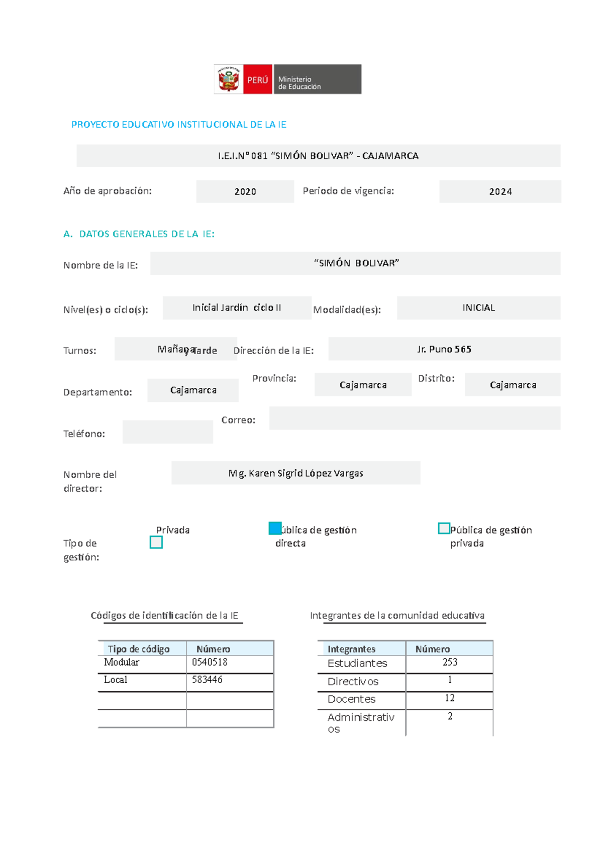 PEI-IEI 081: Proyecto Educativo Institucional Simón Bolivar 2022-2024 - Document Preview
