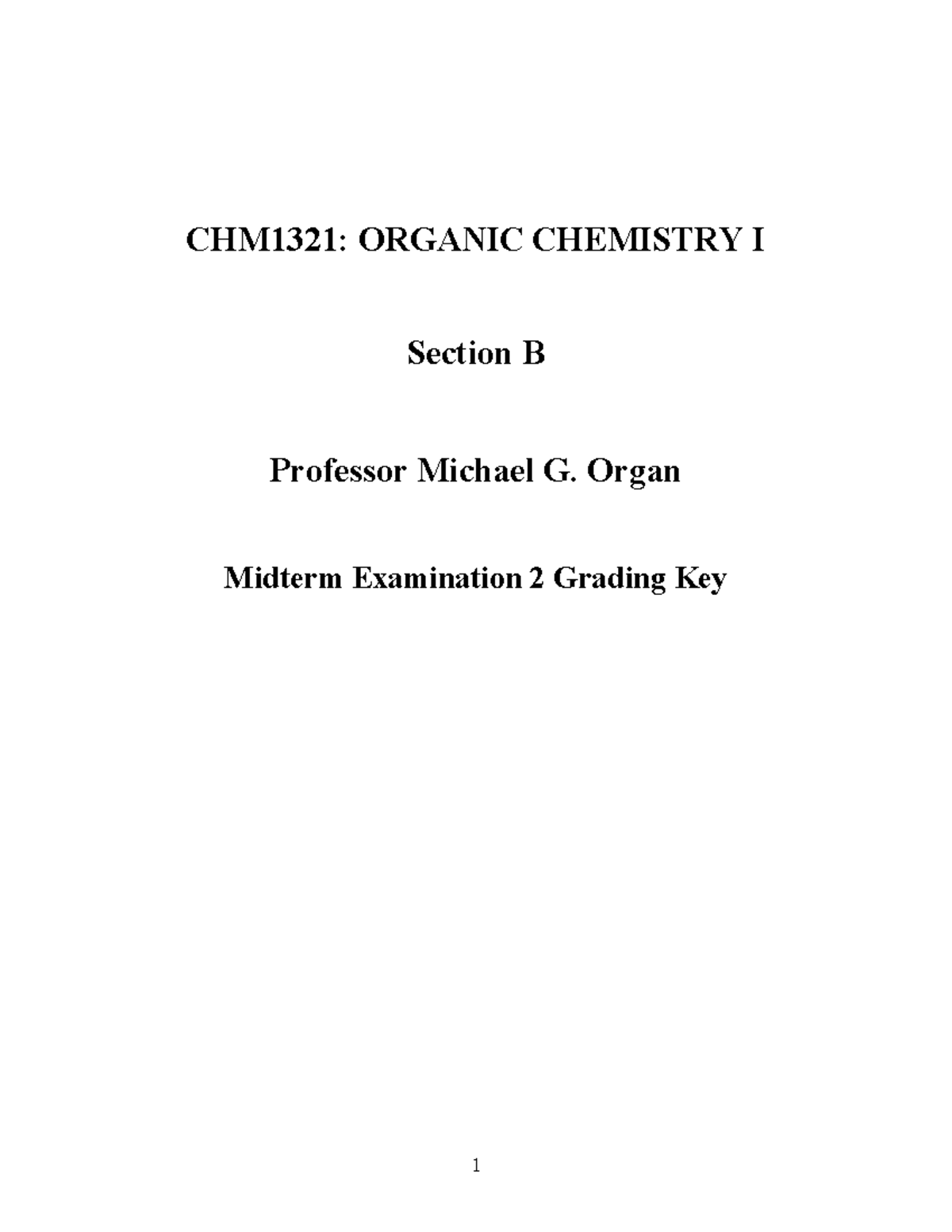 CHM1321: Organic Chemistry I Midterm Exam 2 Grading Key, Section B ...