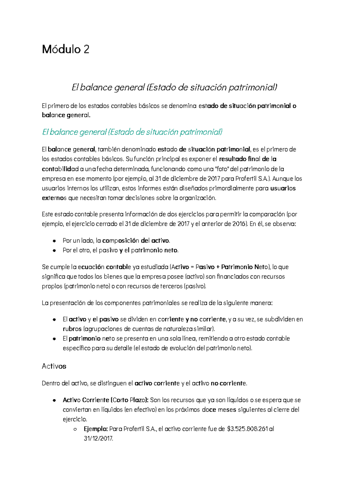 Apuntes M2 - Balance General y Estado de Situación Patrimonial - Studocu