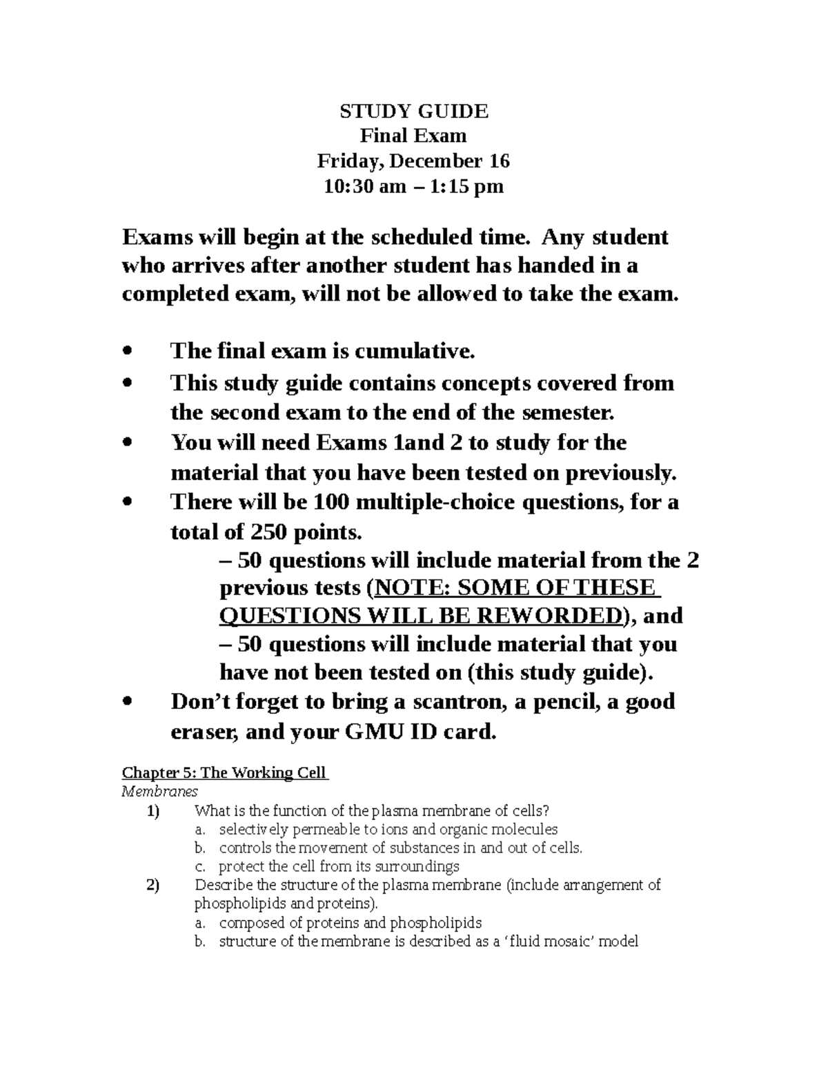 Bio 103 Final Exam Study Guide: Key Concepts and Questions - Studocu