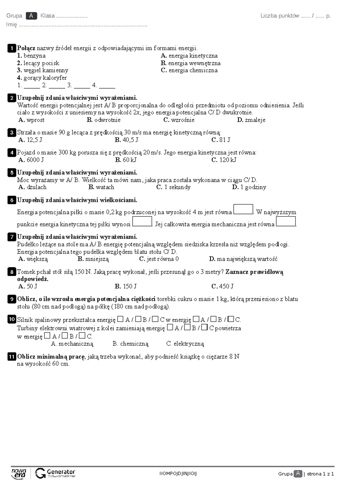 Sprawdzian Z Dynamiki Klasa 7 Gr B www.studocu.com