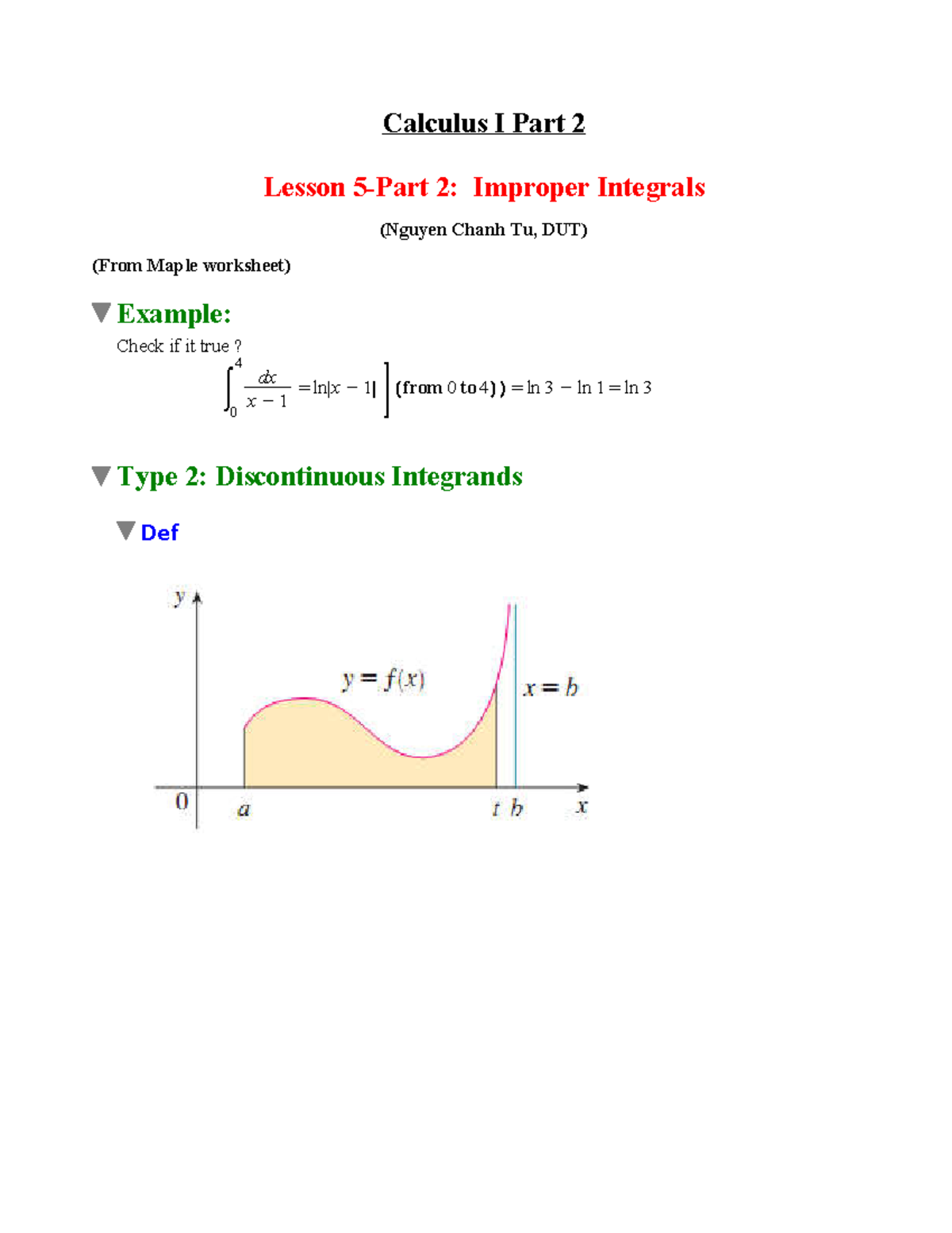 Calculus I (DUT) Final Exam Lesson 2: Improper Integrals Analysis - Studocu