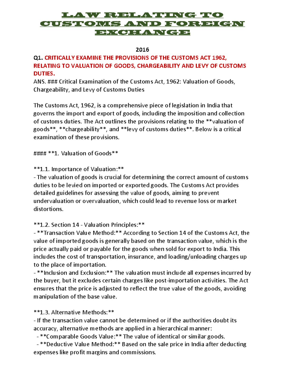 4. LAW - Customs Act 1962: Valuation, Chargeability & Criminal ...