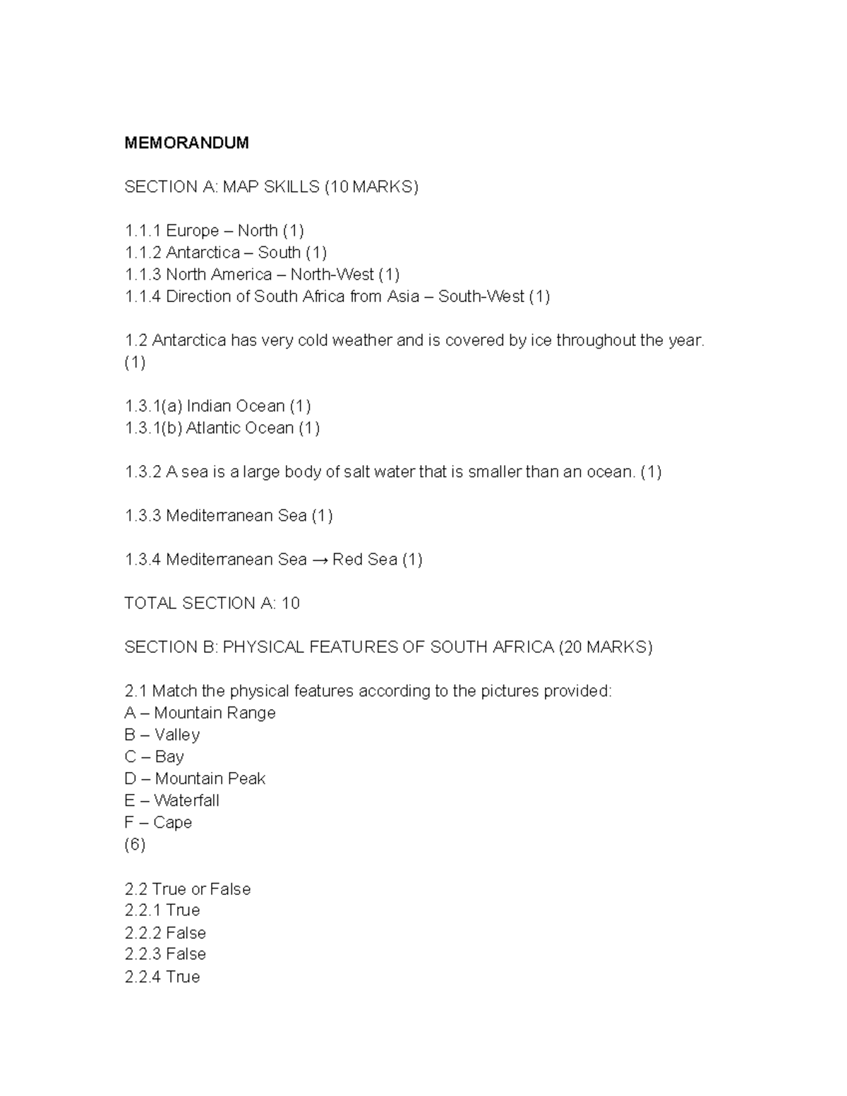 Grade 5 Geography Memorandum 2026: Map Skills & Physical Features - Studocu