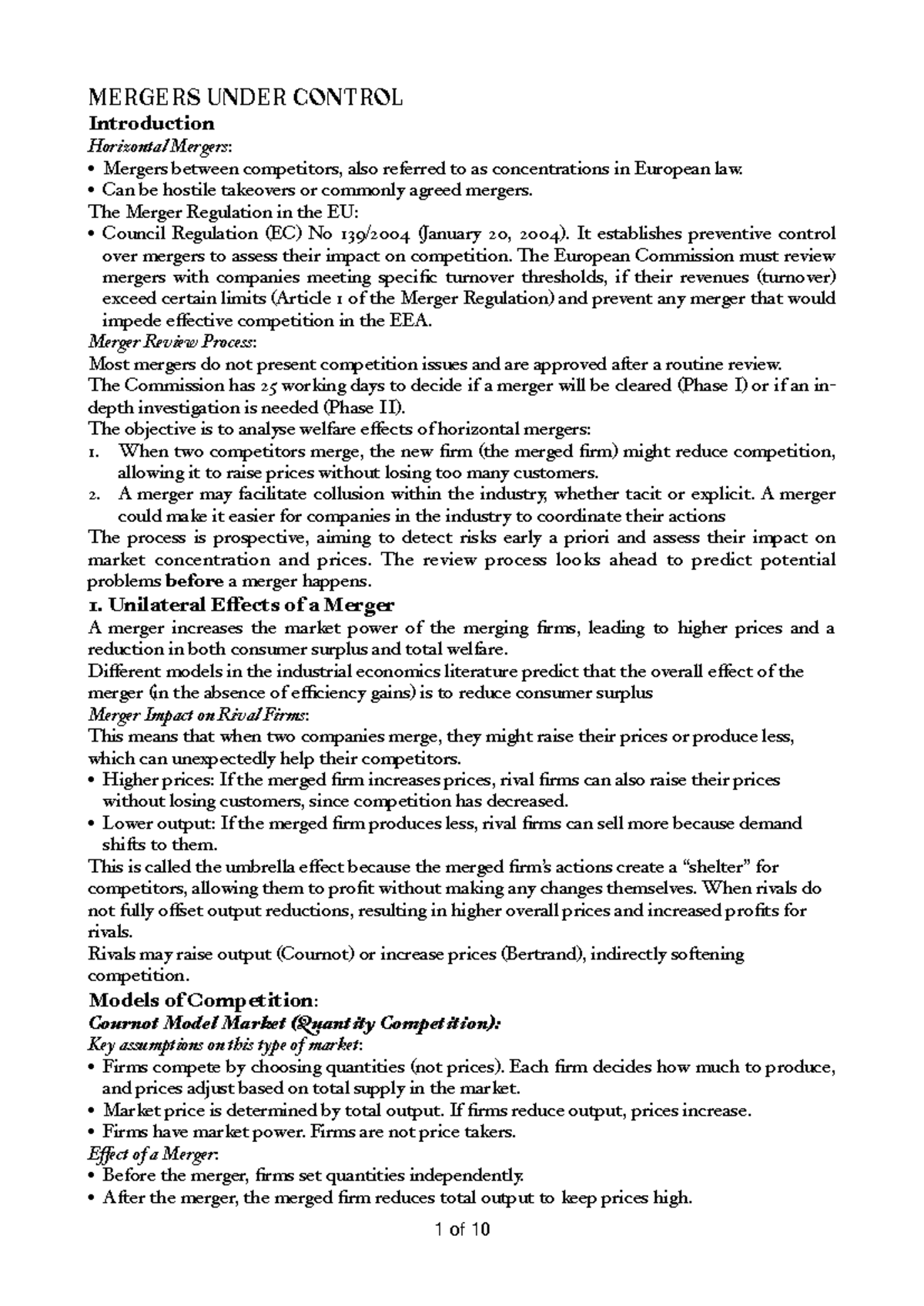 Mergers Control: Analyzing Horizontal Mergers and Their Impact on ...