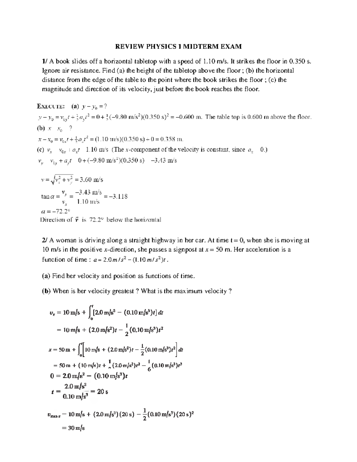 Review Physics 1 Midterm Exam: Key Concepts & Problem Solutions - Studocu