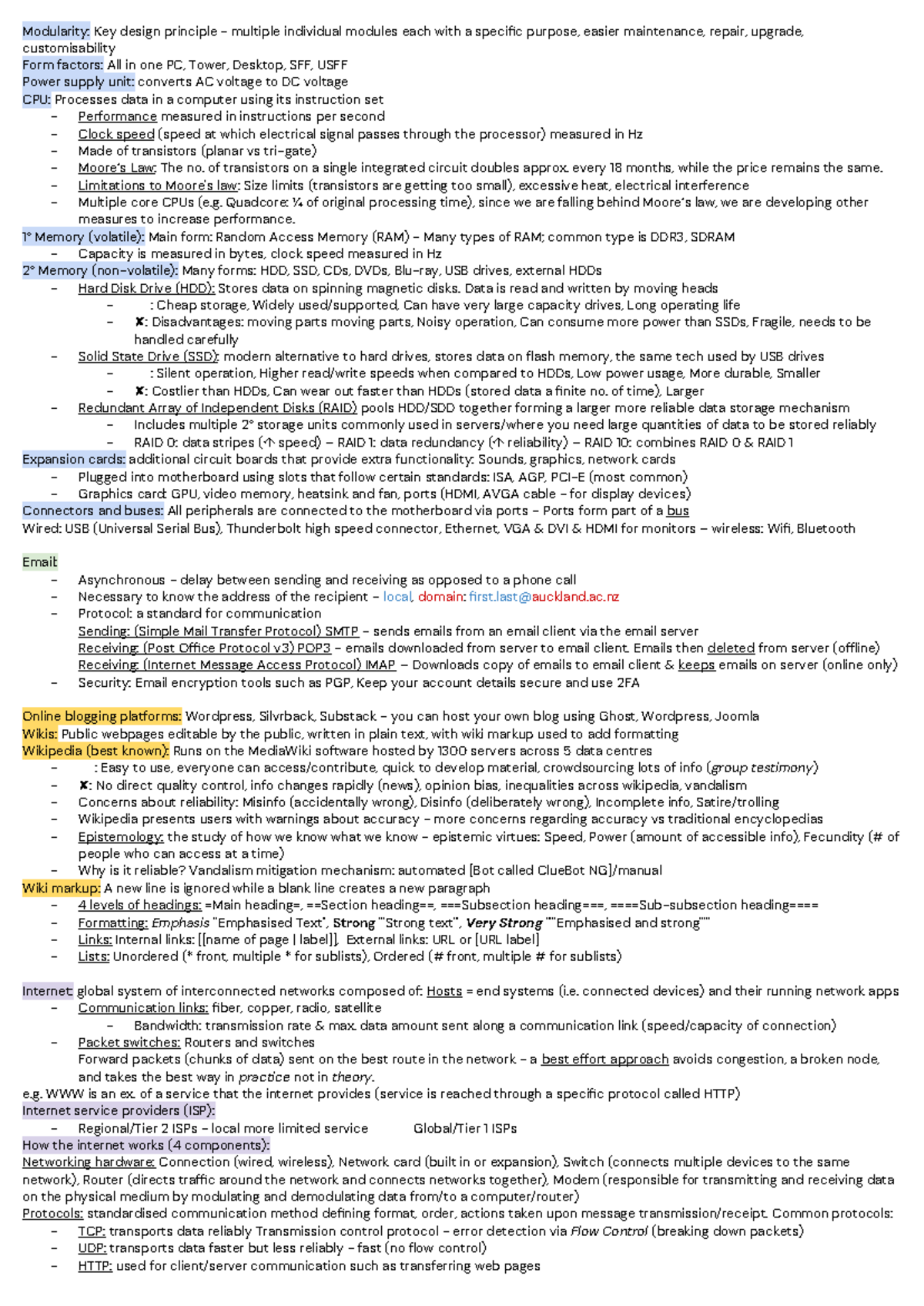 COMPSCI 111: Test 1 Cheat Sheet on Computer Architecture and Networking ...